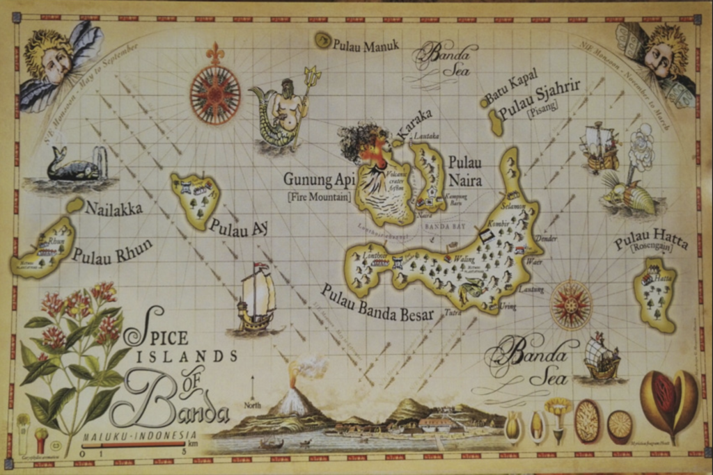 Stylized Old English Map of the Banda Islands