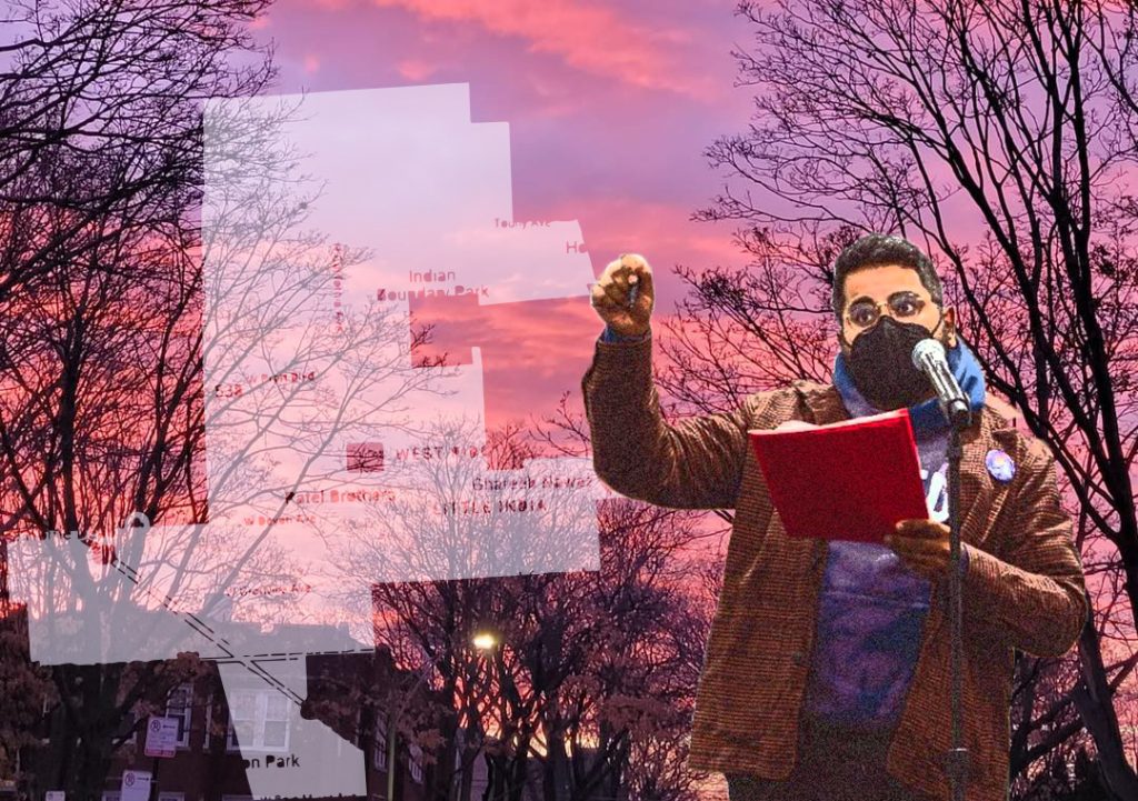 Mueze Bawany with a superimposed outline of the 50th Ward