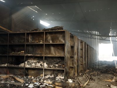 A warehouse facility at the United Nations Relief and Works Agency for the Palestine Refugees in the Near East (UNRWA) headquarters, destroyed during Israeli agression in 2011.