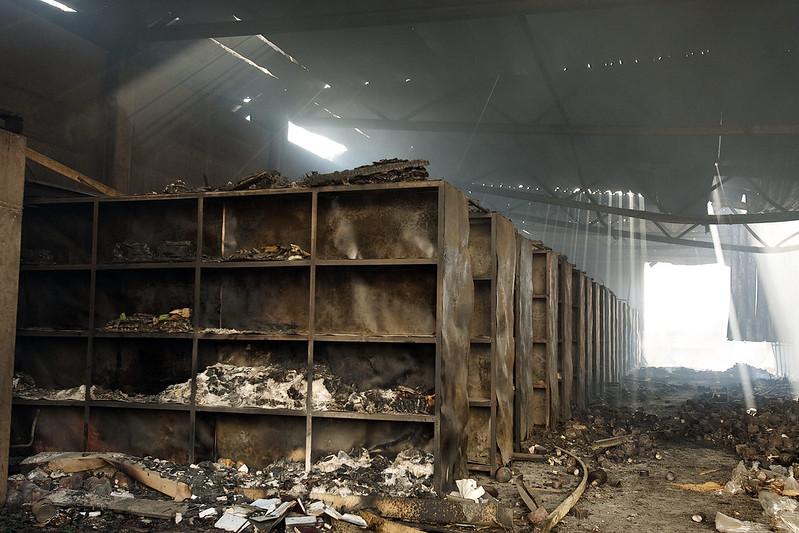 A warehouse facility at the United Nations Relief and Works Agency for the Palestine Refugees in the Near East (UNRWA) headquarters, destroyed during Israeli agression in 2011.