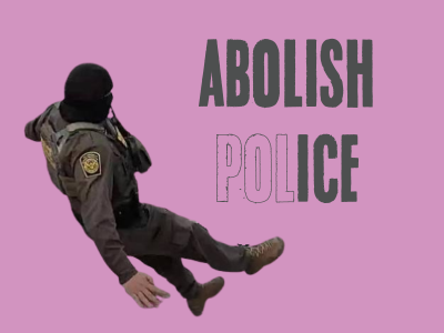 An ICE officer slips and falls on the ground.